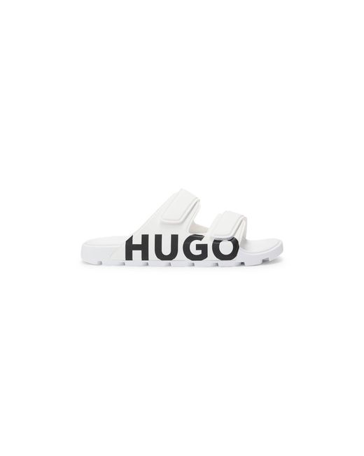 HUGO White Logo Sandals With Double Touch-Closure Straps for men