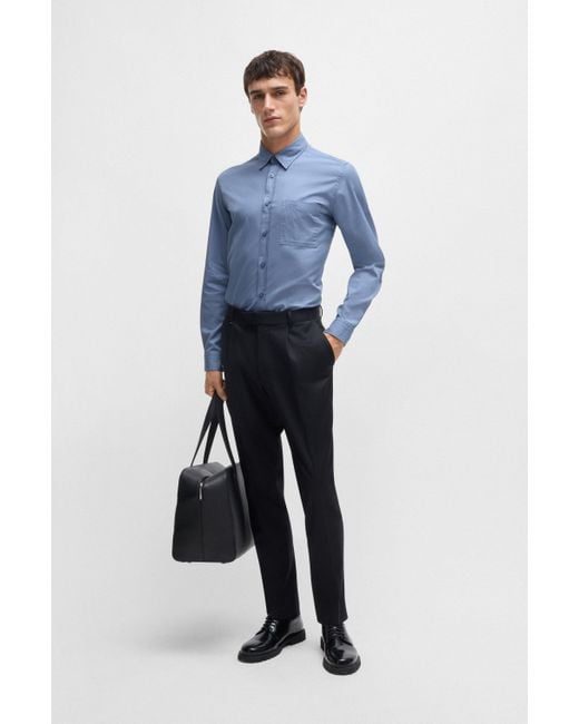 Boss Regular-fit Overhemd Van Gewassen Katoenen Twill in het Blue voor heren