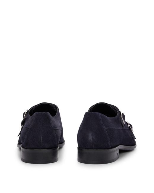 Boss Blue Double-monk Shoes In Suede for men