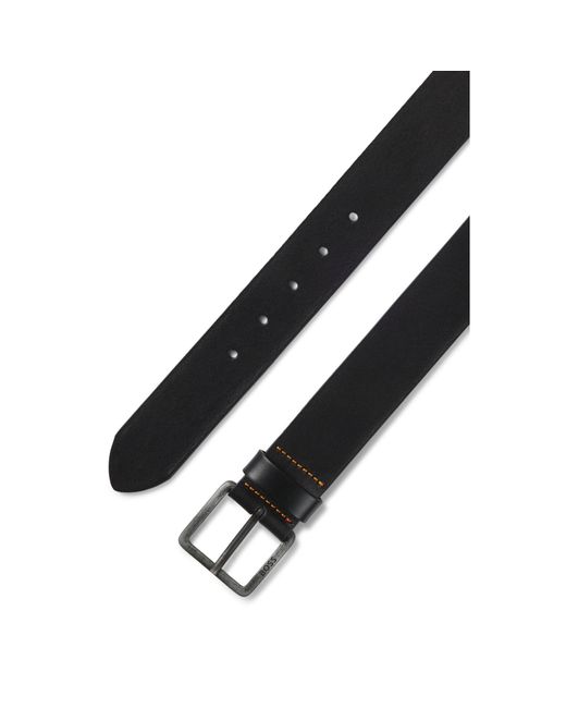Boss Black Leather Belt With Logo Buckle for men
