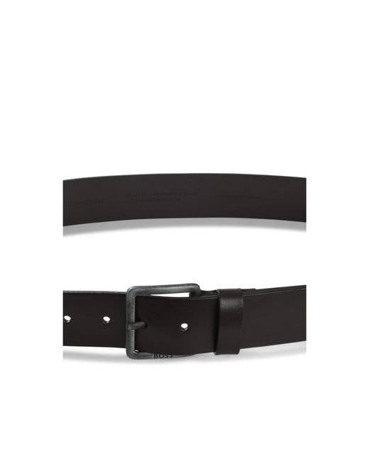 Boss Black Leather Belt With Logo Buckle for men