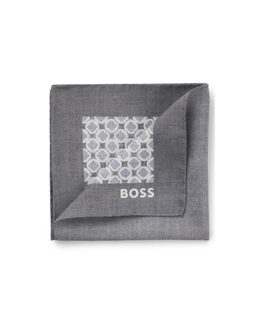 Boss Gray One Silk Pocket Square With Digital Print for men