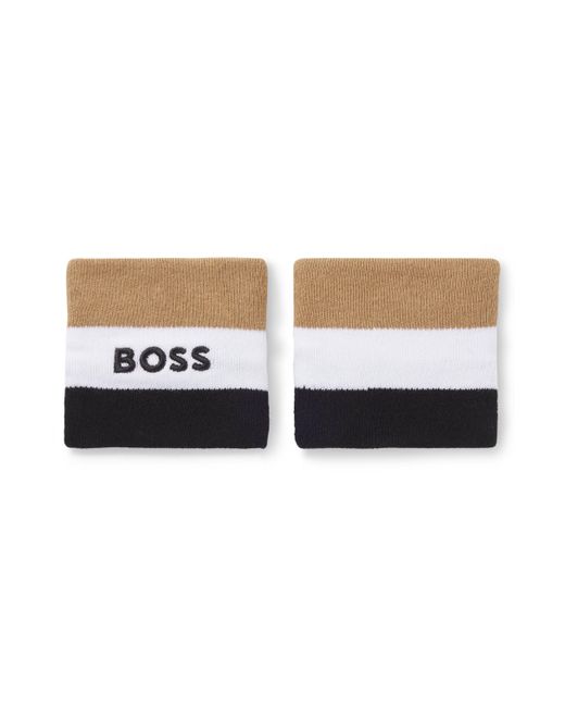 Bracelets anti-transpiration de sport en coton mélangé à rayures emblématiques Boss pour homme en coloris Black