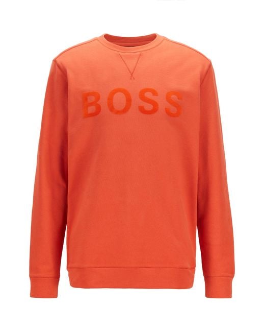 BOSS by HUGO BOSS Cotton-blend Sweatshirt With Flock-print Logo in Dark  Orange (Orange) for Men - Lyst