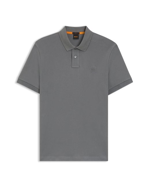 Boss Slim-Fit Poloshirt Aus Stretch-Baumwolle Mit Logo-Aufnäher in Gray für Herren