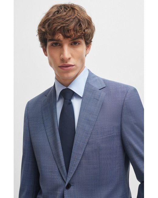 Boss Blue Regular-fit Suit In A Micro-patterned Wool Blend for men
