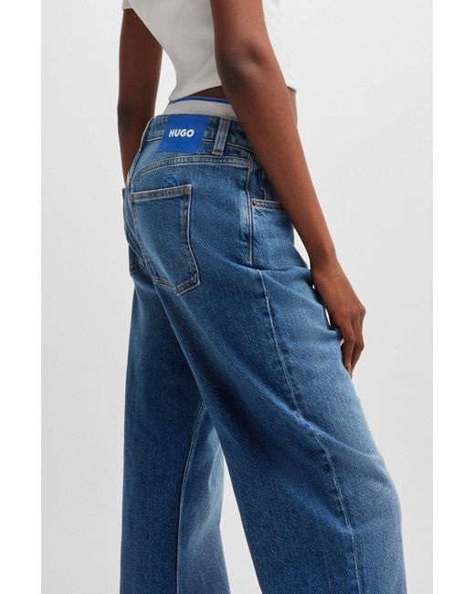 HUGO Long-length Straight-fit Jeans In Blue Stretch Denim