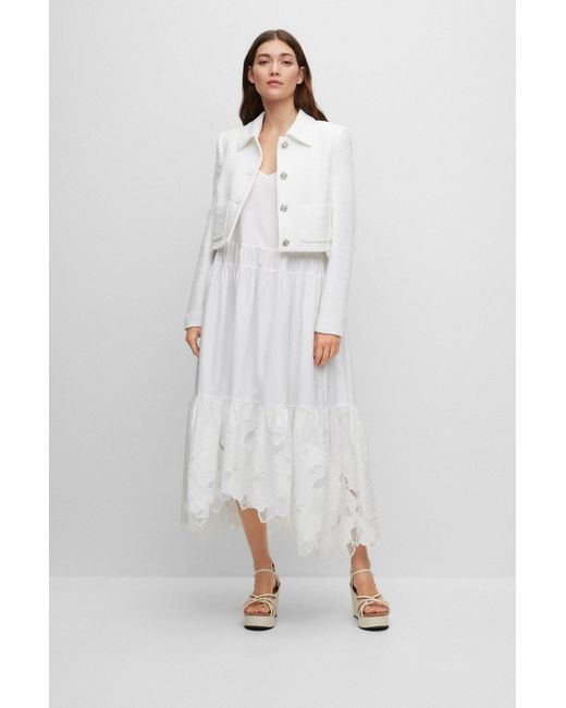 Boss White Strappy Cotton Dress With Broderie Anglaise