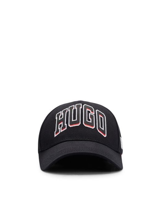 HUGO Black Cotton-twill Cap With Embroidered Logo for men