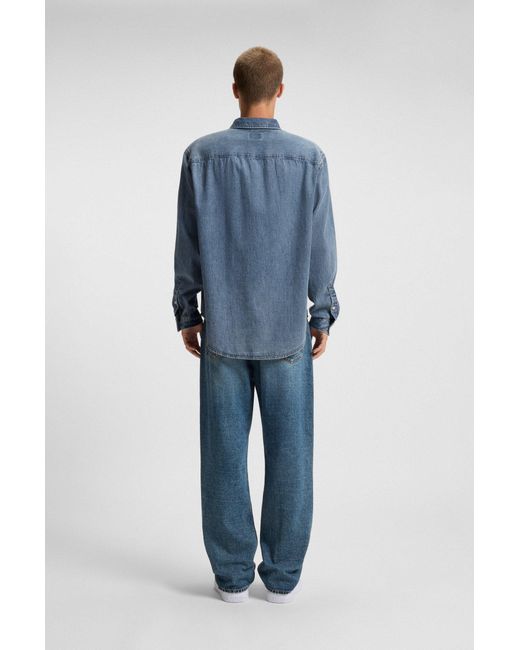HUGO Oversized -Fit Overhemd Van Denim in het Blue voor heren