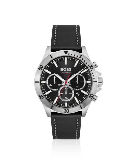 Boss Multi-eye Chronograph Watch With Black Leather Strap for men