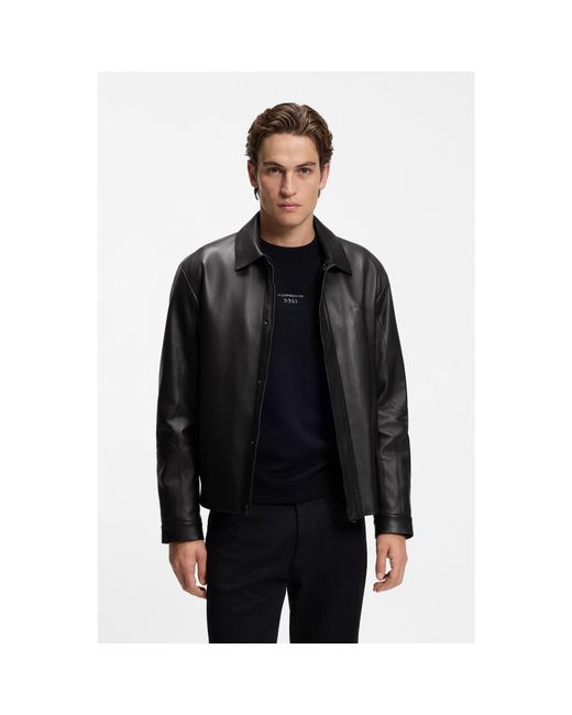 Boss Black Porsche X Leather Jacket With Concealed Magnetic Closure for men