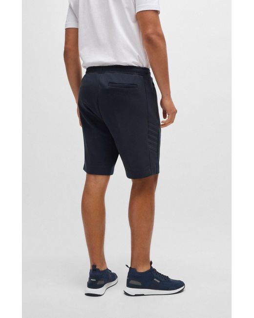 Boss Blue Stretch-cotton Shorts With Emed Artwork for men