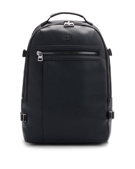 HUGO Black Faux-leather Backpack With Stacked Logo And Polished Hardware for men