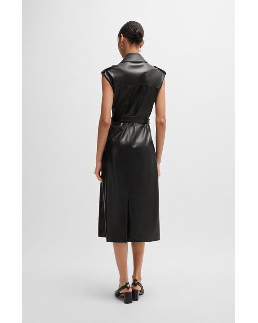 Boss Black Faux-leather Dress With Double-breasted Front