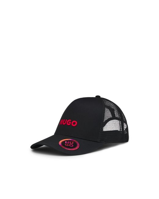 HUGO Black Cotton-Twill Cap With Mesh Panels for men