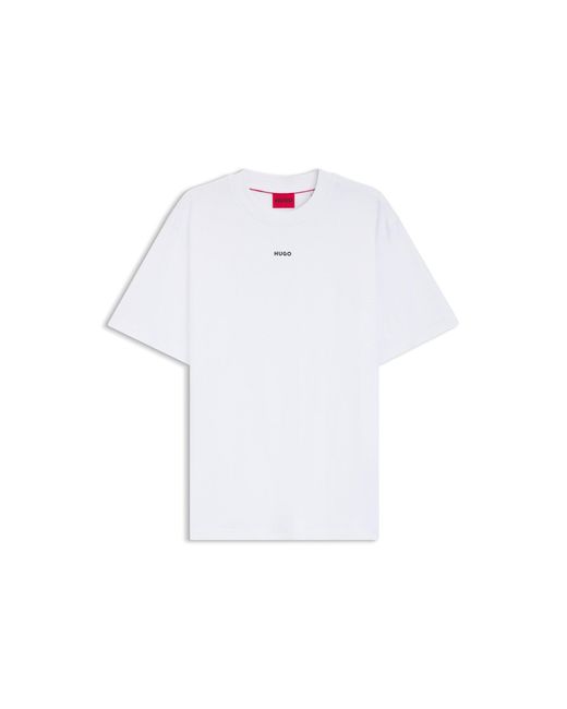HUGO White Relaxed-Fit T-Shirt With Central Logo Detail for men