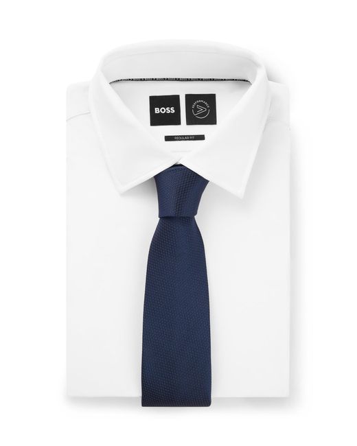 Boss Blue Silk-blend Tie With All-over Micro Pattern for men