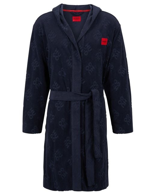 BOSS by HUGO BOSS Cottonblend Hooded Dressing Gown With Stacked Logos