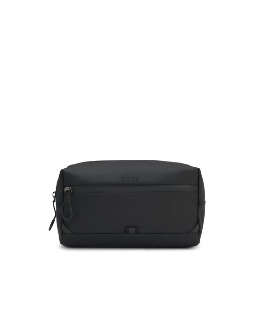 Boss Black Faux-Leather Washbag With Reflective Details for men