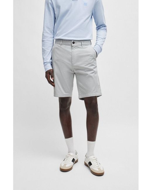 Boss Gray Slim-fit Shorts In Stretch-cotton Twill for men