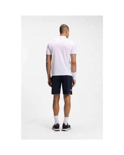 Boss White Active Slim-Fit Polo Shirt With Emed Tennis-Ball Pattern for men