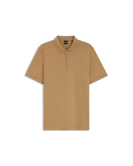 Boss White Regular-Fit Polo With Zip Closure for men