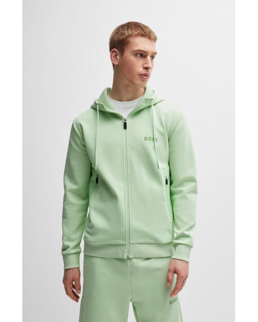 Boss Green Cotton-blend Zip-up Hoodie With 3d-moulded Logo for men