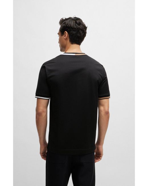 Boss T-shirt Van Gemerceriseerde Katoen Met Kenmerkende Streepdetails in het Black voor heren