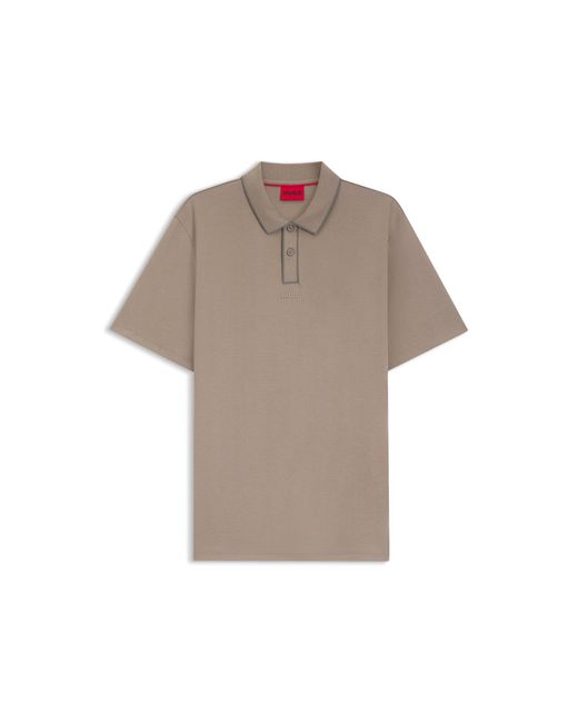 HUGO Brown Contrast-Tipped Cotton Polo Shirt With Logo for men