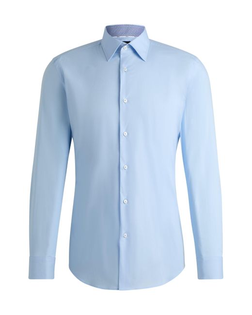Boss Slim-Fit Hemd aus elastischer Baumwoll-Popeline mit bügelleichtem Finish in Blue für Herren