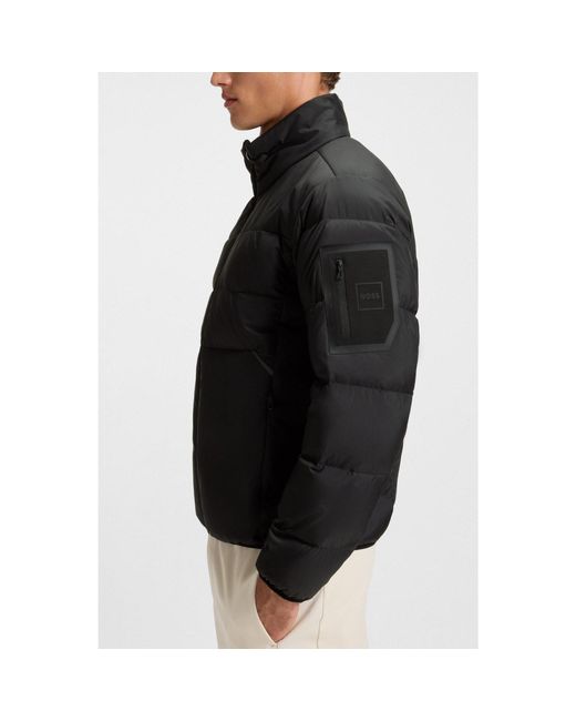 Boss Black Water-Repellent Down Jacket With Sleeve Pocket for men