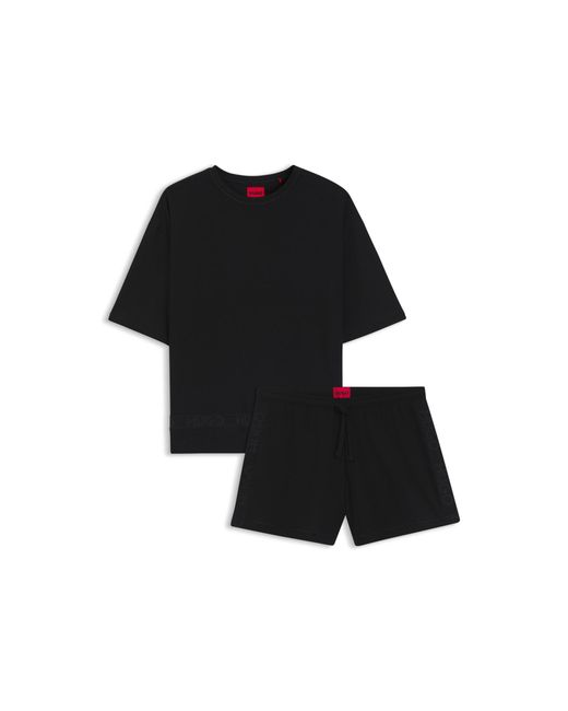 HUGO Black Stretch-Cotton Pyjamas With Mesh Logo Inserts