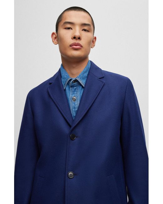 HUGO Woolblend Coat With Ivorynut Buttons in Blue for Men Lyst UK