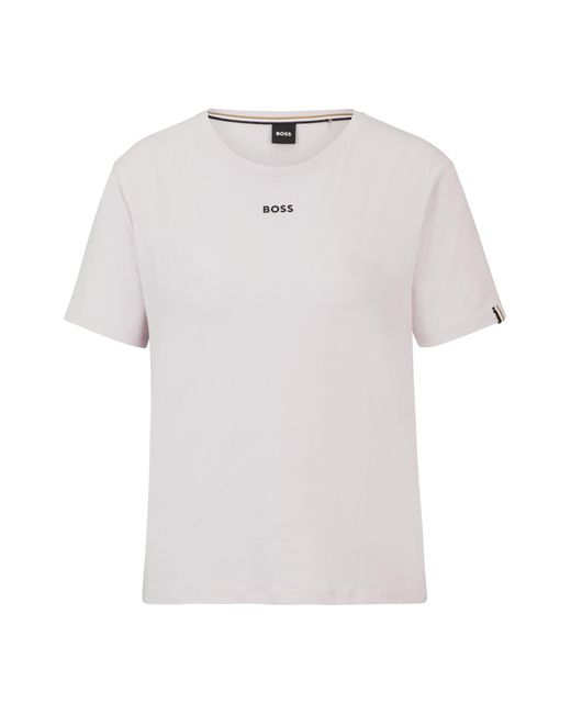 Boss White Logo-print Pyjama T-shirt In Stretch-cotton Jersey