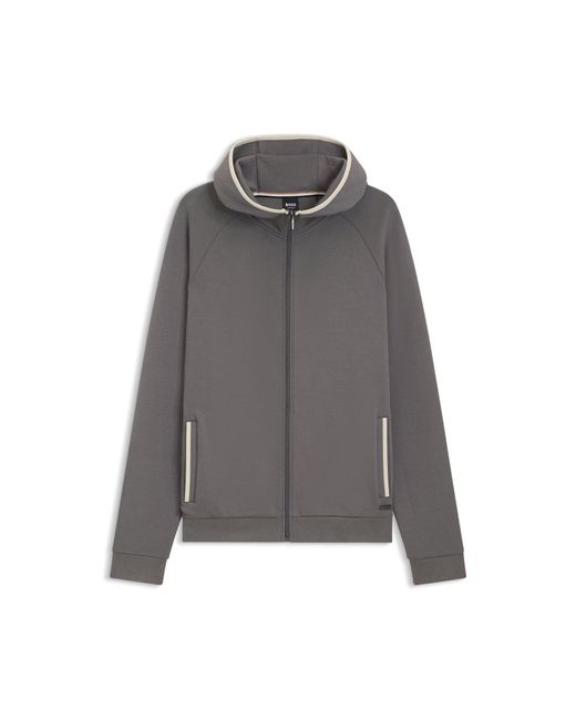 Boss Gray Cotton-Blend Zip-Up Hoodie With Contrast Binding for men
