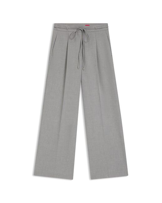 HUGO Gray Regular-Fit Wide-Leg Trousers