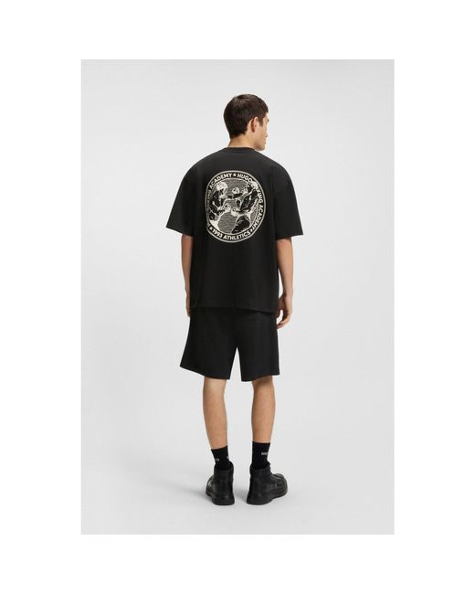 HUGO Black Cotton-Jersey T-Shirt With Boxing Artwork for men