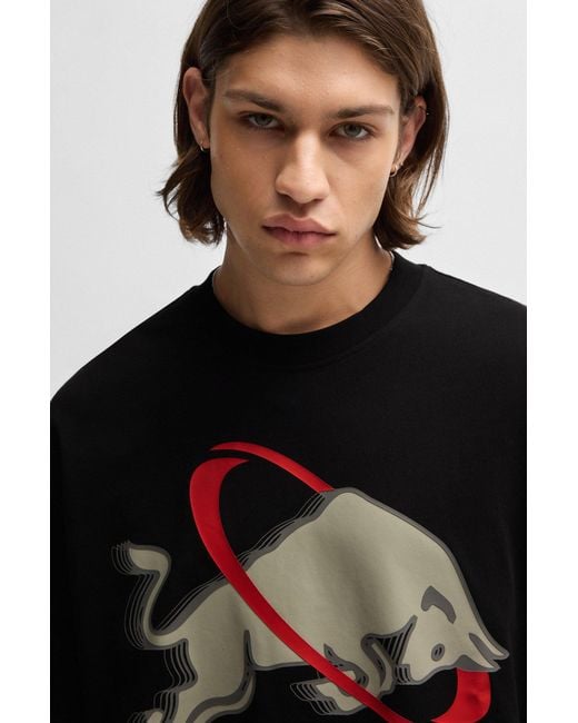 HUGO Black X Rb Oversized-fit T-shirt With Signature Bull Motif for men