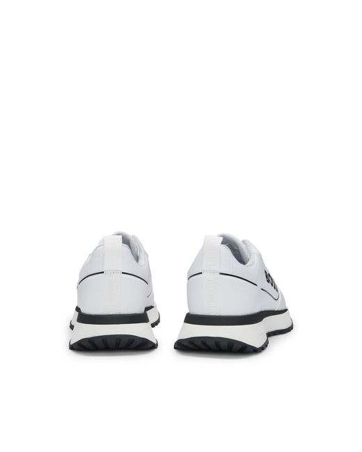 Boss White Mixed-Material Trainers With Large Side-Panel Logo for men