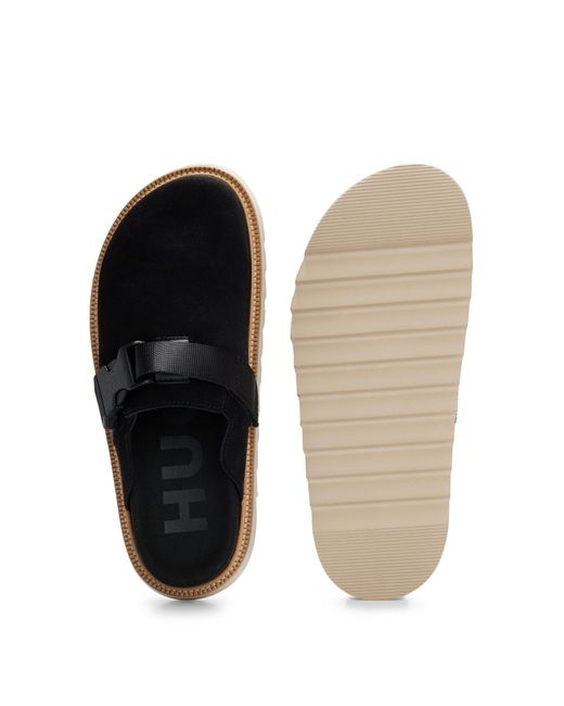 HUGO Black Suede Slip-on Shoes With Buckled Strap for men