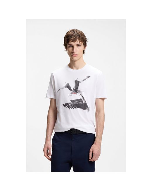 HUGO White Cotton-Jersey T-Shirt With Animal Artwork for men