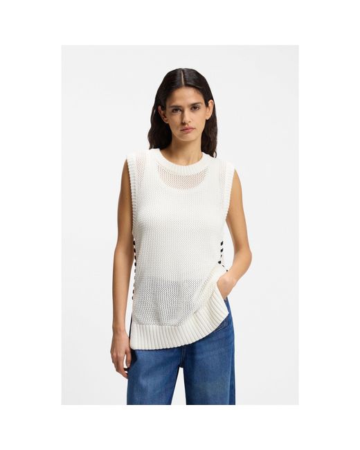 Boss White Cotton Top With Mesh Structure
