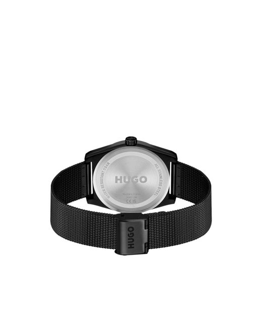 HUGO Black Plated Watch With Tonal Mesh Bracelet for men