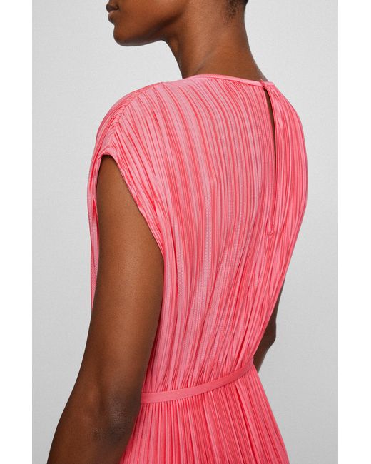 BOSS by HUGO BOSS Plissé Dress With Belted Waist And Branded Button in Pink  | Lyst Canada