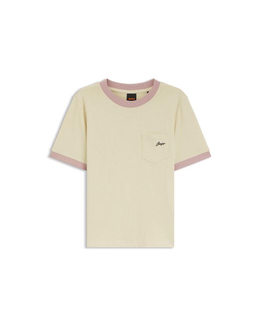 Boss Blue Slim-Fit Cotton T-Shirt With Contrast Rib Details