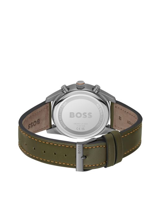 Montre chronographe avec cadran noir et bracelet en cuir vert Boss pour homme en coloris Green