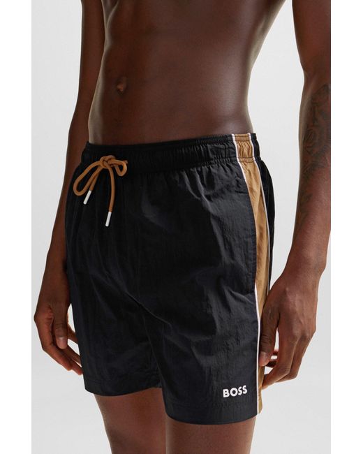 BOSS by Hugo Boss Blue Logo Swim Shorts With Side Stripes And Logo for men
