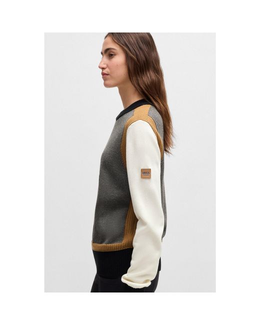 Boss Gray Equestrian Regular-Fit Sweater With Colour-Blocking