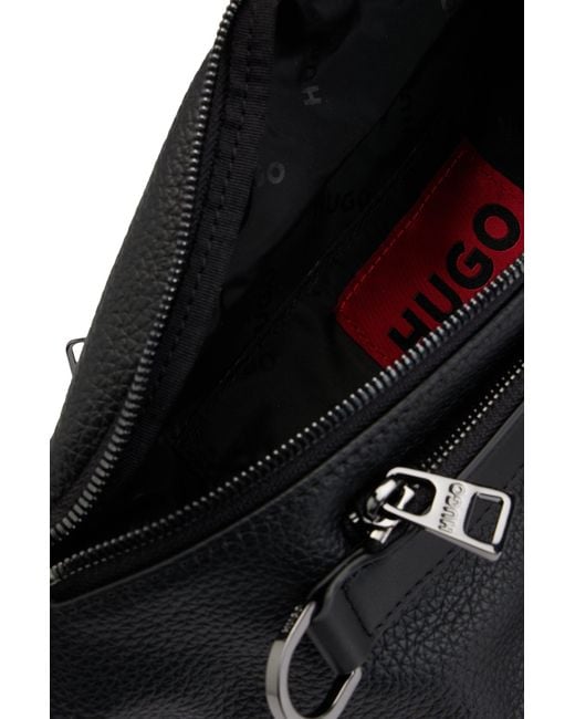 HUGO Black Belt Bag In Faux Leather With Metallic Stacked Logo for men
